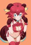  :3 blue_eyes blush boots bra breasts cat_cutout cat_ear_panties cat_lingerie choker cleavage_cutout commentary_request fang fang_out frilled_bra frills gloves gradient_clothes guchiaki kemono_friends large_breasts leaning_forward meme_attire navel panties paw_pose red_bra red_hair red_legwear red_panties shiisaa_lefty side-tie_panties solo tail thigh_boots thighhighs underwear underwear_only v-shaped_eyebrows 