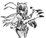  animal_ears armor claws cosplay cowboy_shot eyepatch greyscale headband jinko_(monster_girl_encyclopedia) large_hands latenight long_hair long_tail metal_gear_(series) monochrome monster_girl monster_girl_encyclopedia paws solid_snake solid_snake_(cosplay) solo standing tail tiger_ears tiger_girl tiger_paws tiger_stripes tiger_tail 