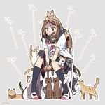  :3 =_= animal animal_in_clothes animal_on_head animal_on_lap arm_support bad_id bad_pixiv_id between_legs black_skirt blush brown_hair cat cat_on_head cat_on_lap chair colored_eyelashes confused fangs full_body grey_background hand_between_legs kneeling long_hair on_head open_mouth original outline school_uniform scratching serafuku shade shoes short_sleeves simple_background sitting skirt skirt_tug spread_legs surrounded syego too_many too_many_cats twitter_username uwabaki wavy_mouth 