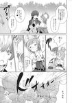  1girl =_= atelier_(series) atelier_rorona basket belt bottle cabbage comic doujinshi greyscale hat highres monochrome o_o open_mouth rororina_fryxell shawl shoes sitting skirt spitting sterkenburg_cranach surprised tears tougarashi_hideyu translated 