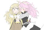  artist_request blonde_hair blush breasts eyes_closed female fire_emblem fire_emblem_if flat_color multiple_girls nintendo ophelia_(fire_emblem_if) pink_hair simple_background soleil_(fire_emblem_if) white_background yuri 