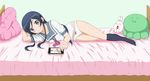  aragaki_ayase bed black_hair black_legwear blue_eyes brown_hair collarbone highres indoors kneehighs kousaka_kirino long_hair lying no_pants on_side ore_no_imouto_ga_konna_ni_kawaii_wake_ga_nai panties school_uniform serafuku smile socks solo stuffed_animal stuffed_bunny stuffed_toy ta_ni_ko underwear white_panties 