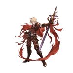  albert_(shingeki_no_bahamut) armor blonde_hair boots cape dagger full_body gauntlets granblue_fantasy looking_at_viewer male_focus minaba_hideo official_art red_cape red_eyes shingeki_no_bahamut solo standing sword transparent_background weapon 