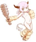  claws cow_ears cow_tail feral_lemma flat_chest full_body horn monster_girl navel nude simple_background tail white_background 