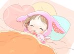  animal_hood baby blush bunny_hood closed_eyes heart heart_pillow himeno_kanon hood idolmaster idolmaster_side-m lying male_focus on_back pillow sleeping solo stuffed_animal stuffed_bunny stuffed_toy teuyu thumb_sucking under_covers younger 