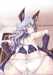  :&lt; animal_ears ass back backless_outfit black_gloves blue_hair blush breasts brown_eyes bunny_ears butt_crack cameltoe door earrings erune ferry_(granblue_fantasy) gloves granblue_fantasy highres hoop_earrings indoors jema jewelry leaning_forward long_hair looking_at_viewer looking_back medium_breasts open_mouth panties pov pussy_juice pussy_juice_puddle side-tie_panties sideboob single_earring solo string_panties translation_request triangle_mouth underwear wavy_hair white_panties 