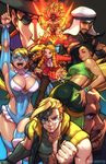  5boys ass birdie_(street_fighter) breasts charlie_nash commentary f.a.n.g huge_breasts kanzuki_karin keffiyeh large_breasts laura_matsuda looking_at_viewer multiple_boys multiple_girls necalli rainbow_mika rashid_(street_fighter) robert_porter street_fighter street_fighter_v 