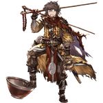  bowl brown_hair cape chopsticks facial_hair full_body goatee granblue_fantasy ippatsu kettle male_focus minaba_hideo mustache official_art solo torn_clothes transparent_background 
