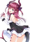  :d bare_back blue_eyes dragon_tail dress elizabeth_bathory_(fate) elizabeth_bathory_(fate)_(all) fate/extra fate/extra_ccc fate_(series) from_behind hat horns long_hair looking_back open_mouth pink_hair smile solo tail yuzu-aki 