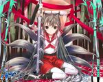  animal_ears bamboo bamboo_forest fantasy forest fox_ears fox_tail kyuubi multiple_tails nature original ornate school_uniform solo sword tail thighhighs uni wallpaper weapon 