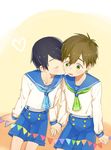  2boys free! hand_holding kiss male_focus multiple_boys nanase_haruka_(free!) sailor_uniform tachibana_makoto 