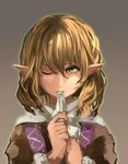  biting biting_clothes blonde_hair green_eyes i-la mizuhashi_parsee one_eye_closed pointy_ears scarf solo touhou 