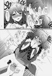  1girl asbel_lhant bar_censor blush bow censored cheria_barnes closed_eyes comic couple doujinshi fingering greyscale hetero highres juliet_sleeves kurimomo long_sleeves monochrome object_insertion open_mouth puffy_sleeves pussy short_hair skirt sweat tales_of_(series) tales_of_graces translated trembling two_side_up vaginal vaginal_object_insertion 