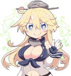  blonde_hair blue_eyes breasts cleavage fingerless_gloves gloves iowa_(kantai_collection) kantai_collection large_breasts long_hair smile solo star star-shaped_pupils symbol-shaped_pupils tsukko_(3ki2ne10) waving 