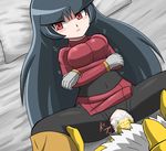  bangs bestiality black_bodysuit black_hair blunt_bangs blush bodysuit boots breasts clothed_sex covered_navel creature crossed_arms cum cum_in_pussy expressionless gen_1_pokemon gloves hetero hypno large_breasts long_hair looking_to_the_side motion_lines natsume_(pokemon) pants penis pillow pokemon pokemon_(creature) pussy red_eyes sex solo_focus sweat takamame trembling vaginal very_long_hair white_gloves 