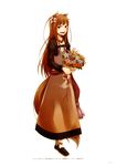  absurdres animal_ears ayakura_juu bouquet brown_eyes brown_hair collarbone flower highres holding holding_bouquet holo jewelry long_hair looking_at_viewer necklace open_mouth solo spice_and_wolf tail wolf_ears wolf_tail 