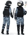  arm_guards balaclava baton black_footwear black_gloves blonde_hair blue_eyes boots camouflage covered_mouth cyrillic emblem from_behind gloves grey_hair helmet holding knee_boots looking_back looking_to_the_side mask military military_uniform msc_nm original police police_uniform policewoman simple_background snap-fit_buckle standing ukraine ukrainian ukrainian_flag uniform white_background yellow_eyes 