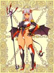  breasts character_request covered_navel covered_nipples demon_girl demon_tail demon_wings full_body hand_on_hip high_heels highleg highleg_leotard holding horns kerberos_blade kneehighs large_breasts leotard long_hair looking_at_viewer official_art red_eyes ryoji_(nomura_ryouji) silver_hair smile solo staff tail wings 