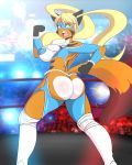  absurd_res anthro big_breasts big_butt blonde_hair breasts butt butt_pose camera_flash canid canine capcom cleavage clothed clothing cosplay crowd digital_media_(artwork) eye_through_hair female fighting_ring flexing fox fulvus fur gloves group hair hi_res knee_pads long_hair looking_at_viewer mammal mask nipple_bulge open_mouth orange_eyes orange_fur pigtails rainbow_mika sagestrike2_(artist) skimpy solo standing street_fighter tattoo tight_clothing translucent_hair video_games 
