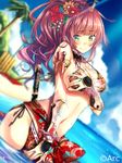  beniimo_danshaku bikini breast_grab cleavage horns swimsuits sword underboob weapon wet 