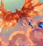  bird birdramon cloud cloudy_sky commentary digimon digimon_adventure flying gloves hat looking_at_viewer mizutani_yuuko natsuki_(aisae) orange_hair short_hair sky takenouchi_sora 