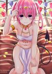  armlet demon_tail long_hair midriff nana_asta_deviluke navel pink_hair purple_eyes short_hair solo tail to_love-ru to_love-ru_darkness twintails xyomouse 