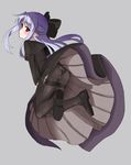  bad_id bad_pixiv_id beaver_(artist) black_dress black_legwear blue_hair blush bow capelet dress hair_bow highres len long_dress looking_back melty_blood panties panties_under_pantyhose pantyhose pointy_ears red_eyes solo thighband_pantyhose tsukihime underwear upskirt 