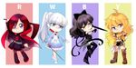  black_hair blake_belladonna blonde_hair chibi multiple_girls ponytail ruby_rose rwby weapons weiss_schnee white_hair yang_xiao_long 