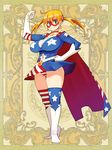  american_flag_dress american_flag_legwear blonde_hair boots breasts cape character_request choker cleavage clenched_hand covered_nipples dress full_body gloves hand_on_hip large_breasts long_hair mask mismatched_legwear navel navel_cutout official_art psychic_hearts ryoji_(nomura_ryouji) short_dress solo star star_cutout star_print thighhighs twintails white_gloves 