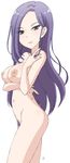 areolae blush breast_hold breasts female from_side girlfriend_(kari) lipstick long_hair looking_at_viewer makeup navel nipples nude pubic_hair purple_eyes purple_hair signature simple_background smile solo toudou_shizuko vzmk2 white_background 