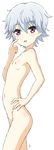  :d blush female finger_to_cheek flat_chest from_side girlfriend_(kari) hand_on_hip kimijima_satoru looking_at_viewer navel nipples nude open_mouth pubic_hair purple_eyes short_hair signature silver_hair simple_background smile solo vzmk2 white_background 