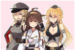  :d :p ;d ;p ahoge anchor annin_musou annoyed arm_behind_back bad_id bad_pixiv_id bangs belt bismarck_(kantai_collection) blonde_hair breasts brown_hair cheek_poking collar cup detached_sleeves dress elbow_gloves gloves grey_eyes hair_between_eyes hairband hand_on_hip hat headgear holding holding_cup iowa_(kantai_collection) japanese_clothes kantai_collection kongou_(kantai_collection) large_breasts locked_arms long_hair low_neckline midriff mini_hat multiple_girls navel nontraditional_miko one_eye_closed open_mouth peaked_cap poking saucer skirt smile sweatdrop teacup tongue tongue_out unamused wide_sleeves 
