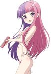  :d areolae blush breasts comb female from_side girlfriend_(kari) holding long_hair looking_at_viewer multicolored_hair navel niigaki_hina nipples nude open_mouth pink_hair pubic_hair purple_eyes purple_hair scissors signature simple_background small_breasts smile solo vzmk2 white_background 
