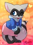 &lt;3 3_toes blitzdrachin chibi clothing dress female hoodie invalid_tag kemono mammal procyonid raccoon solo toes tongue tongue_out wings 