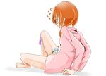  arm_support giantess leaning_back multiple_girls noneto orange_hair simple_background sitting size_difference white_background 