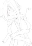  belt breasts cape eyepatch johnny_funamushi kanon_(wild_arms_2) large_breasts lineart long_hair monochrome scarf sidelocks skirt solo wild_arms wild_arms_2 