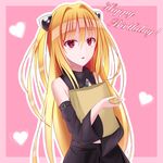  absurdres blonde_hair brown_eyes detached_sleeves hair_ornament heart highres holding konjiki_no_yami long_hair nether_melody solo to_love-ru 