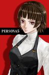  braid brown_hair copyright_name french_braid highres looking_at_viewer niijima_makoto persona persona_5 red_eyes shadow short_hair solo upper_body 