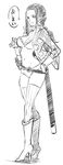  2012 bikini_top breasts butcha-u cleavage curvy dated female gloves hand_on_hip legs long_hair midriff monochrome navel nico_robin one_piece one_piece_film_z open_clothes open_shirt shirt short_shorts shorts smile solo standing sword weapon 