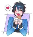  blush ensemble_stars! food happy heart honda_aki kagehira_mika male_focus solo spoken_heart taiyaki transparent_background wagashi 