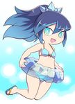  aqua_eyes bikini blue_hair breasts fubukihime ice innertube long_hair looking_at_viewer multicolored_hair navel no_socks nollety open_mouth ponytail purple_hair sandals small_breasts solo swimsuit two-tone_hair youkai youkai_watch 