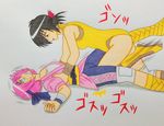  cunt_punt hoshino_chiyoru kasumi_tsuji leortard multiple_girls pain painful ryona tsuji_kasumi wrestler wrestling yuukoku 