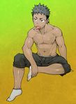  male_focus naop socks solo sweat tongue tongue_out topless wet 