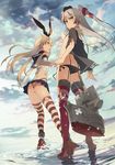  akinashi_yuu amatsukaze_(kantai_collection) ass black_eyes black_panties blonde_hair bow brown_eyes butt_crack cloud cloudy_sky elbow_gloves flat_ass flat_chest from_behind from_below garter_straps gloves hair_bow hair_ribbon hat kantai_collection looking_at_viewer looking_back multiple_girls open_mouth panties red_legwear rensouhou-kun ribbon shimakaze_(kantai_collection) side-tie_panties silver_hair sky strap_gap string_panties striped striped_legwear suspenders thighhighs thong torn_clothes torn_legwear two_side_up underwear water white_gloves 