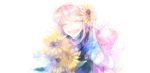  bad_id bad_pixiv_id blush closed_eyes fire_emblem fire_emblem_if flower gloves kuzumosu leaf long_hair open_mouth pink_hair portrait soleil_(fire_emblem_if) solo sunflower teeth 