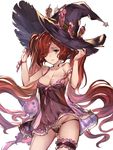  77gl anna_(granblue_fantasy) areolae babydoll candle granblue_fantasy hair_over_one_eye hat leg_garter lingerie long_hair panties red_hair see-through solo stuffed_animal stuffed_cat stuffed_toy underwear very_long_hair witch_hat 