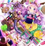  blush cake female gun headdress komadori_ui long_hair original purple_eyes purple_hair smile solo sweets uiyuzu_(uichoco) 