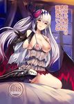  absurdres black_hair breasts collarbone cover cover_page covered_nipples dark_jeanne demon_girl demon_wings gloves granblue_fantasy haik hair_ornament highres jeanne_d'arc_(granblue_fantasy) large_breasts long_hair looking_at_viewer nightgown nipples red_eyes see-through silver_hair single_glove sitting solo very_long_hair wariza window wings 
