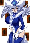  artist_request blue_eyes blue_hair blush breasts character_request curvy erect_nipples large_breasts licking_lips looking_at_viewer silent_magician smile solo tongue tongue_out wide_hips yu-gi-oh! 