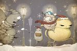  bird cat christmas lamp_post original outdoors parallela66 santa_hat scarf sheep snow snowball snowflake tail 